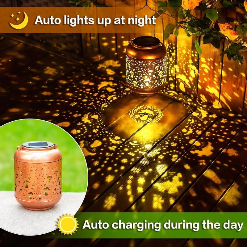 EZTZEN 2 Pack Mushroom Solar Lanterns Outdoor Waterproof Hanging Solar Lights Mushroom Gifts for Women Men Mom Metal Decorative LED Outdoor Lanterns for Patio,Lawn, Landscape, Garden Decor, Yard Decoration - Image 5